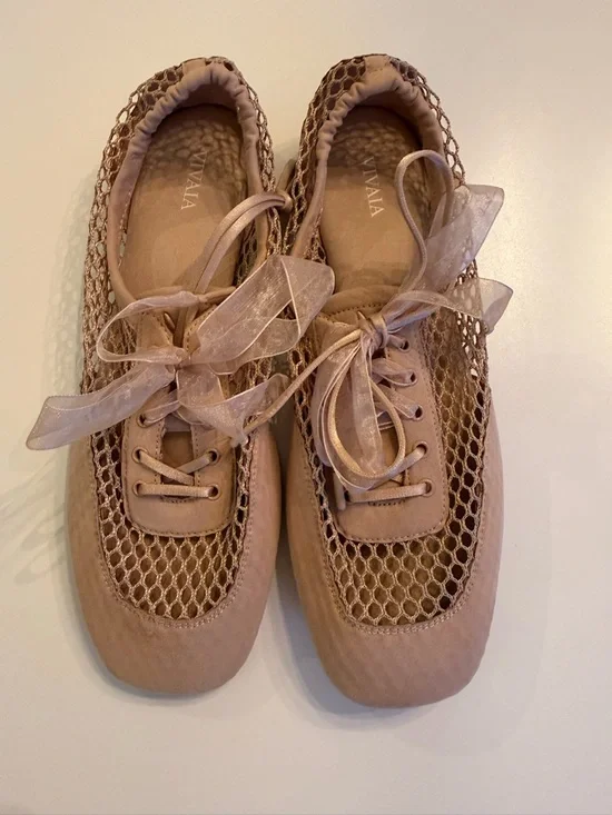 VIVAIA Cristina Sneakerina Mesh Ribbon Lace-Up Ballet Flats in Blush - Picture 5 of 6